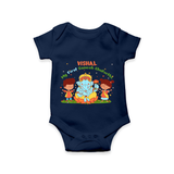 My First Ganesh Chaturthi With My Ganesha - Customized Romper For Kids - NAVY BLUE - 0 - 3 Months Old (Chest 16")