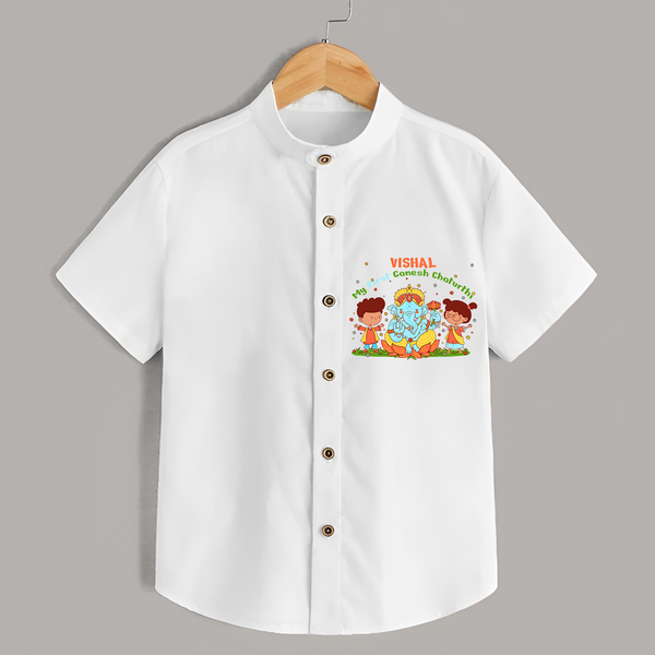 My First Ganesh Chaturthi With My Ganesha - Customized Shirt For Kids - WHITE - 0 - 6 Months Old (Chest 23")