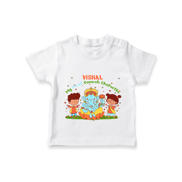 My First Ganesh Chaturthi With My Ganesha - Customized TShirt For Kids - WHITE - 0-5 Months Old (Chest 17")