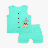 All Set For My First Ganesh Chaturthi - Customized Jabla Set For Kids - AQUA GREEN - 0 - 3 Months Old (Chest 9.8")