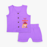 All Set For My First Ganesh Chaturthi - Customized Jabla Set For Kids - PURPLE - 0 - 3 Months Old (Chest 9.8")