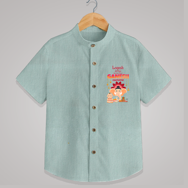 All Set For My First Ganesh Chaturthi - Customized Shirt For Kids - ARCTIC BLUE - 0 - 6 Months Old (Chest 23")