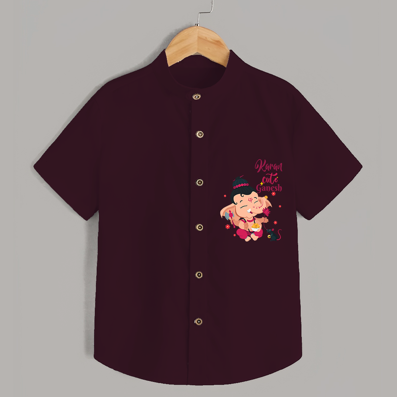 Cute Ganesha Shirt For Babies - MAROON - 0 - 6 Months Old (Chest 21")