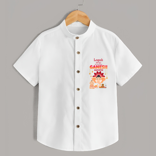 All Set For My First Ganesh Chaturthi - Customized Shirt For Kids - WHITE - 0 - 6 Months Old (Chest 23")