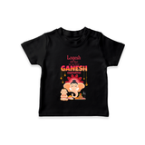 All Set For My First Ganesh Chaturthi - Customized TShirt For Kids - BLACK - 0-5 Months Old (Chest 17")