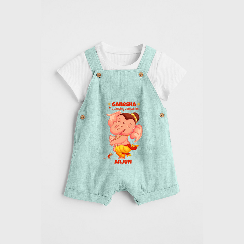 Ganesha My Dancing Companion - Customized Dungaree Set For Kids - ARCTIC BLUE - 0 - 5 Months Old (Chest 18")