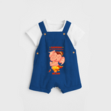 Ganesha My Dancing Companion - Customized Dungaree Set For Kids - COBALT BLUE - 0 - 5 Months Old (Chest 18")