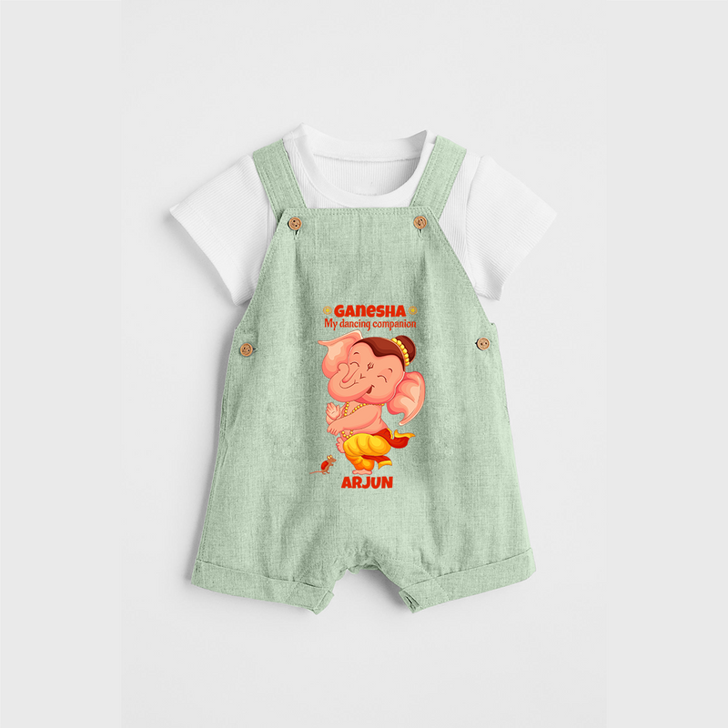 Ganesha My Dancing Companion - Customized Dungaree Set For Kids - MINT GREEN - 0 - 5 Months Old (Chest 18")