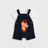 Ganesha My Dancing Companion - Customized Dungaree Set For Kids - NAVY BLUE - 0 - 5 Months Old (Chest 18")