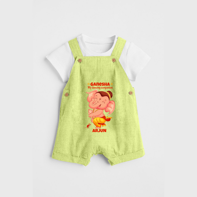 Ganesha My Dancing Companion - Customized Dungaree Set For Kids - PASTEL GREEN - 0 - 5 Months Old (Chest 18")