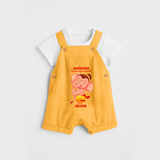 Ganesha My Dancing Companion - Customized Dungaree Set For Kids - PASTEL YELLOW - 0 - 5 Months Old (Chest 18")