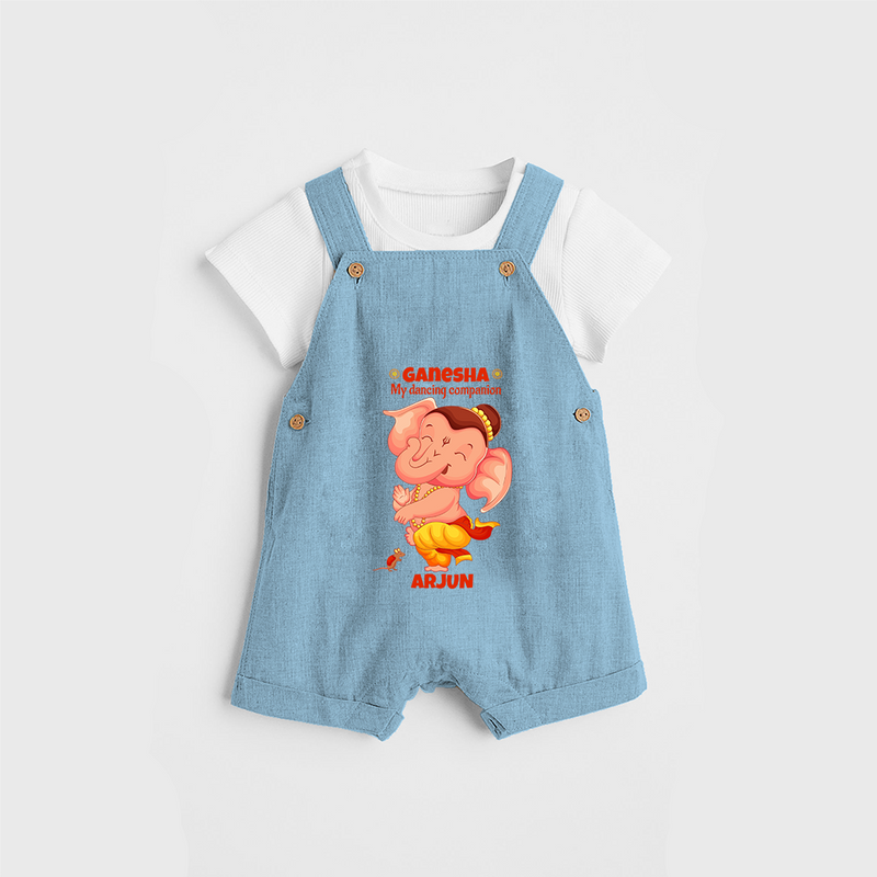 Ganesha My Dancing Companion - Customized Dungaree Set For Kids - SKY BLUE - 0 - 5 Months Old (Chest 18")