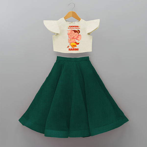 Ganesha My Dancing Companion - Customized Crop Top And Skirt For Kids - BOTTLE GREEN - 6 - 9 Months Old (Chest 20" , Frock Waist 20")