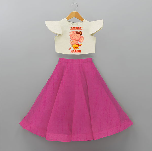 Ganesha My Dancing Companion - Customized Crop Top And Skirt For Kids - FUSCHIA - 6 - 9 Months Old (Chest 20" , Frock Waist 20")