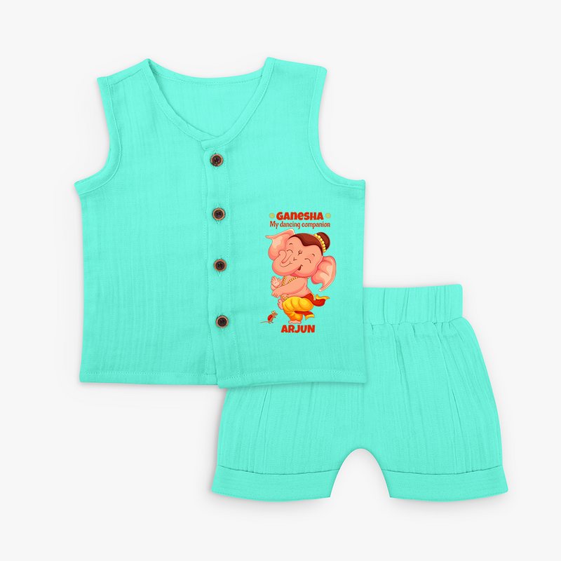 Ganesha My Dancing Companion - Customized Jabla Set For Kids - AQUA GREEN - 0 - 3 Months Old (Chest 9.8")