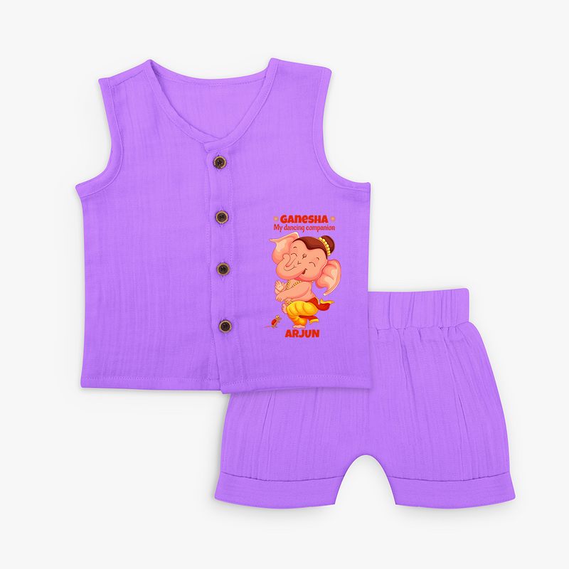 Ganesha My Dancing Companion - Customized Jabla Set For Kids - PURPLE - 0 - 3 Months Old (Chest 9.8")