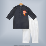 Ganesha My Dancing Companion - Customized Kurta Set For Kids - DARK GREY - 3-6 Month Old (Chest 24", Kurta Length 14'', Waist 19", Pant Length 14")