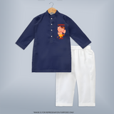 Ganesha My Dancing Companion - Customized Kurta Set For Kids - NAVY BLUE - 3-6 Month Old (Chest 24", Kurta Length 14'', Waist 19", Pant Length 14")