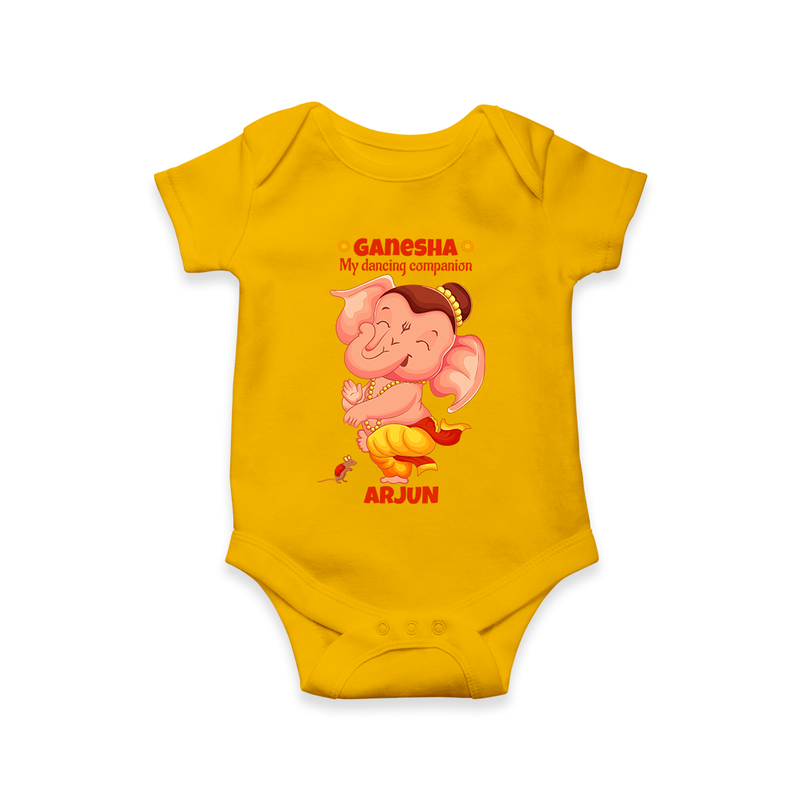 Ganesha My Dancing Companion - Customized Romper For Kids - CHROME YELLOW - 0 - 3 Months Old (Chest 16")