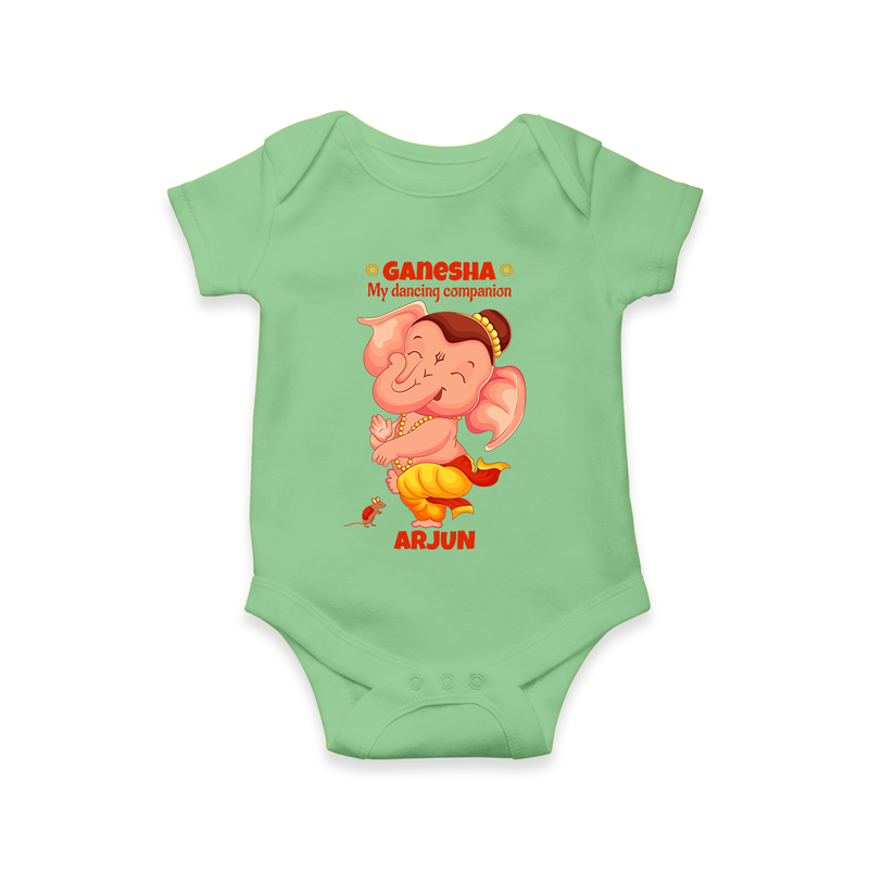 Ganesha My Dancing Companion - Customized Romper For Kids - GREEN - 0 - 3 Months Old (Chest 16")