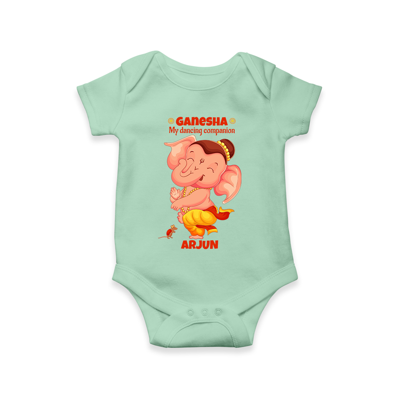 Ganesha My Dancing Companion - Customized Romper For Kids - MINT GREEN - 0 - 3 Months Old (Chest 16")