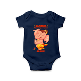 Ganesha My Dancing Companion - Customized Romper For Kids - NAVY BLUE - 0 - 3 Months Old (Chest 16")