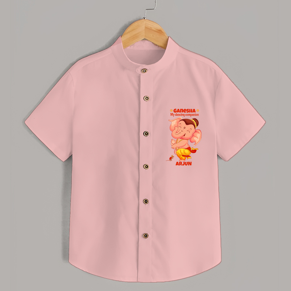 Ganesha My Dancing Companion - Customized Shirt For Kids - PEACH - 0 - 6 Months Old (Chest 23")