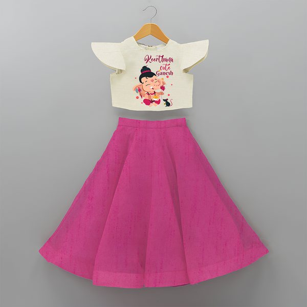 Cute Little Ganesha - Customized Crop Top And Skirt For Kids - FUSCHIA - 6 - 9 Months Old (Chest 20" , Frock Waist 20")