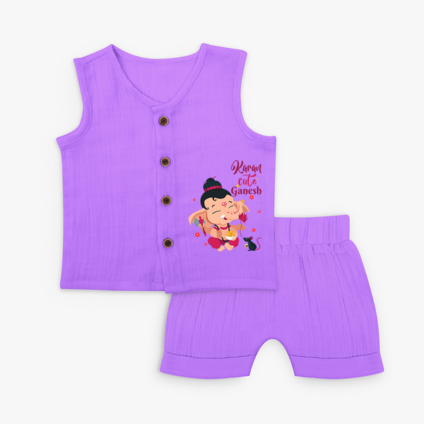 Cute Little Ganesha - Customized Jabla Set For Kids - PURPLE - 0 - 3 Months Old (Chest 9.8")