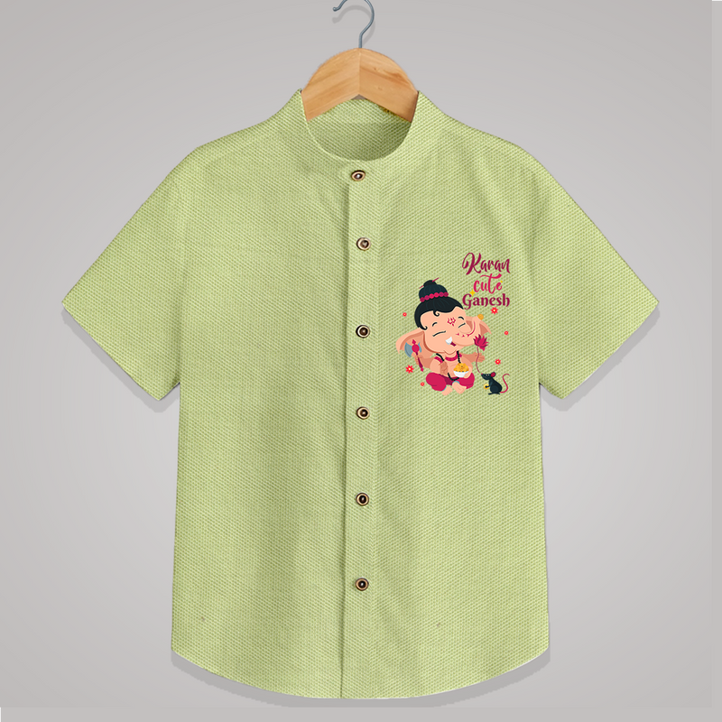 Cute Little Ganesha - Customized Shirt For Kids - PASTEL GREEN - 0 - 6 Months Old (Chest 23")