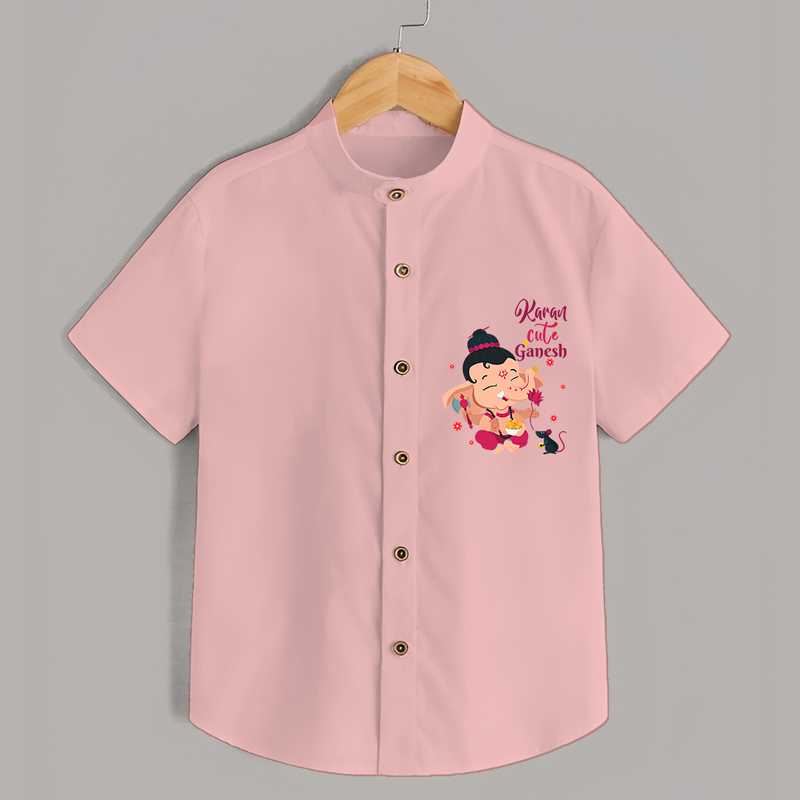 Cute Little Ganesha - Customized Shirt For Kids - PEACH - 0 - 6 Months Old (Chest 23")