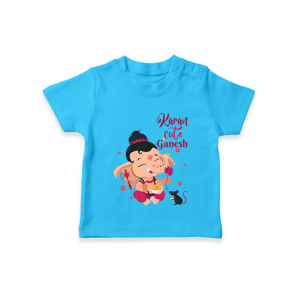 Cute Little Ganesha - Customized TShirt For Kids - SKY BLUE - 0-5 Months Old (Chest 17")