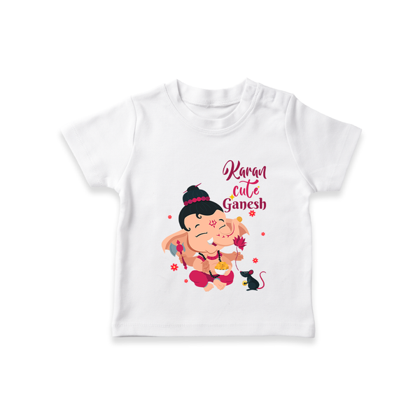 Cute Little Ganesha - Customized TShirt For Kids - WHITE - 0-5 Months Old (Chest 17")