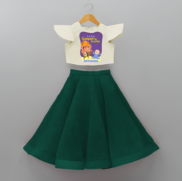 Ganapati Ka Jai Jaikar - Customized Crop Top And Skirt For Kids - BOTTLE GREEN - 6 - 9 Months Old (Chest 20" , Frock Waist 20")