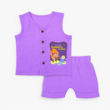 Ganapati Ka Jai Jaikar - Customized Jabla Set For Kids - PURPLE - 0 - 3 Months Old (Chest 9.8")