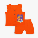 Ganapati Ka Jai Jaikar - Customized Jabla Set For Kids - TANGERINE - 0 - 3 Months Old (Chest 9.8")