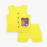 Ganapati Ka Jai Jaikar - Customized Jabla Set For Kids - YELLOW - 0 - 3 Months Old (Chest 9.8")