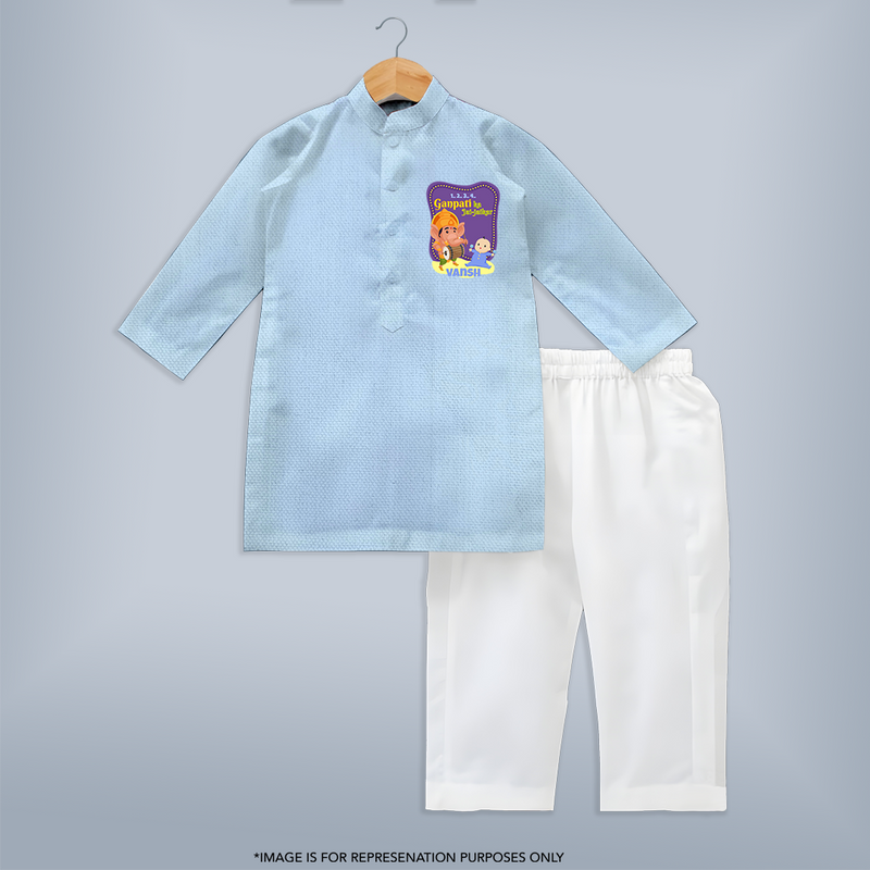 Ganapati Ka Jai Jaikar - Customized Kurta Set For Kids - SKY BLUE - 3-6 Month Old (Chest 24", Kurta Length 14'', Waist 19", Pant Length 14")