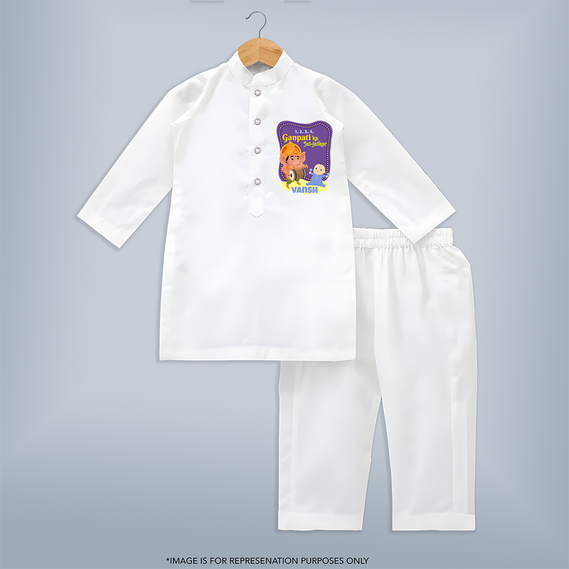 Ganapati Ka Jai Jaikar - Customized Kurta Set For Kids - WHITE - 3-6 Month Old (Chest 24", Kurta Length 14'', Waist 19", Pant Length 14")