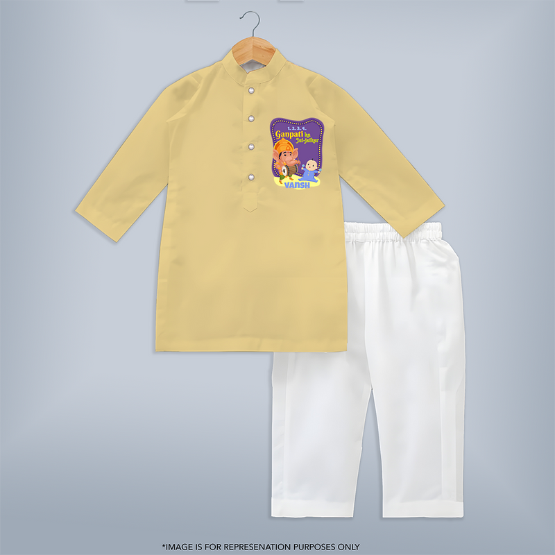 Ganapati Ka Jai Jaikar - Customized Kurta Set For Kids - YELLOW - 3-6 Month Old (Chest 24", Kurta Length 14'', Waist 19", Pant Length 14")