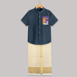 Ganapati Ka Jai Jaikar - Customized Raw Silk Shirt And Dhoti For Kids - ELEPHANT GREY - 0 - 6 Months Old (Chest-23") (Dhoti length-14")