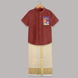 Ganapati Ka Jai Jaikar - Customized Raw Silk Shirt And Dhoti For Kids - MAUVE - 0 - 6 Months Old (Chest-23") (Dhoti length-14")