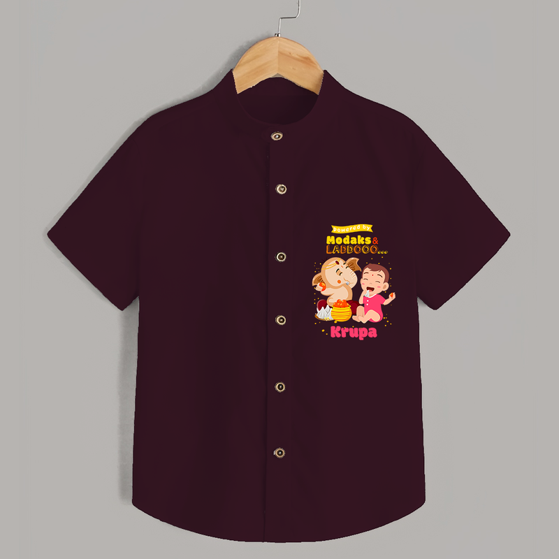 Modaks and Laddoo - Cute Ganesha Shirt For Babies - MAROON - 0 - 6 Months Old (Chest 21")