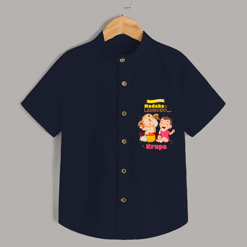 Modaks and Laddoo - Cute Ganesha Shirt For Babies - NAVY BLUE - 0 - 6 Months Old (Chest 21")