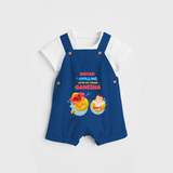 Chilling With My Friend Ganesha - Customized Dungaree Set For Kids - COBALT BLUE - 0 - 5 Months Old (Chest 18")