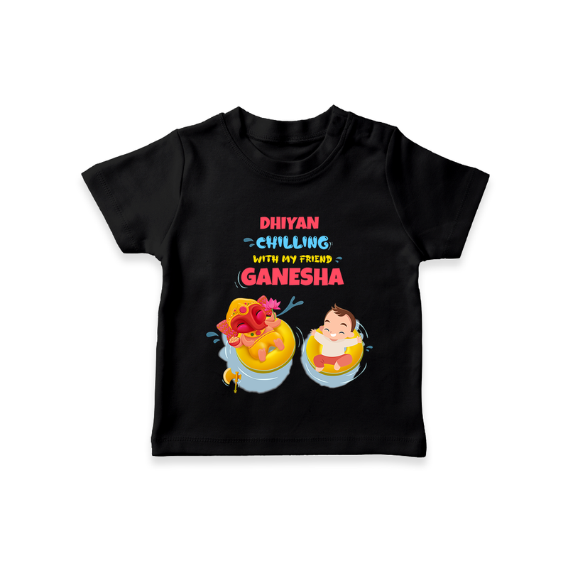 Chilling With My Friend Ganesha - Customized TShirt For Kids - BLACK - 0-5 Months Old (Chest 17")