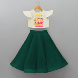 powered by Modaks & Laddoo With Ganesha - Customized Crop Top And Skirt For Kids - BOTTLE GREEN - 6 - 9 Months Old (Chest 20" , Frock Waist 20")