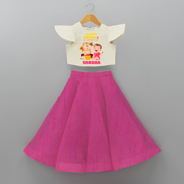 powered by Modaks & Laddoo With Ganesha - Customized Crop Top And Skirt For Kids - FUSCHIA - 6 - 9 Months Old (Chest 20" , Frock Waist 20")