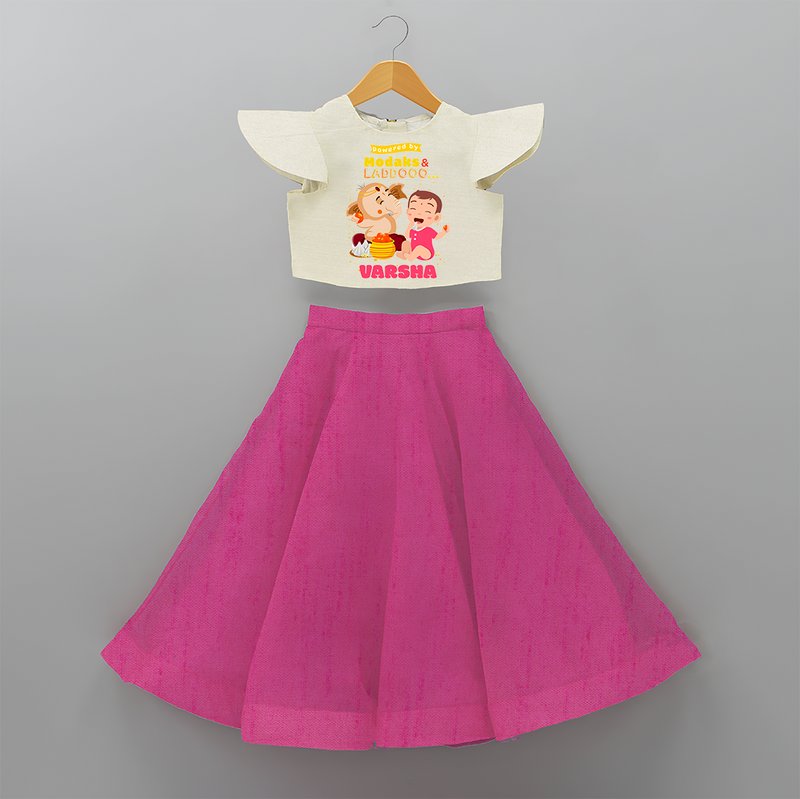 powered by Modaks & Laddoo With Ganesha - Customized Crop Top And Skirt For Kids - FUSCHIA - 6 - 9 Months Old (Chest 20" , Frock Waist 20")