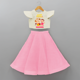 powered by Modaks & Laddoo With Ganesha - Customized Crop Top And Skirt For Kids - PINK - 6 - 9 Months Old (Chest 20" , Frock Waist 20")